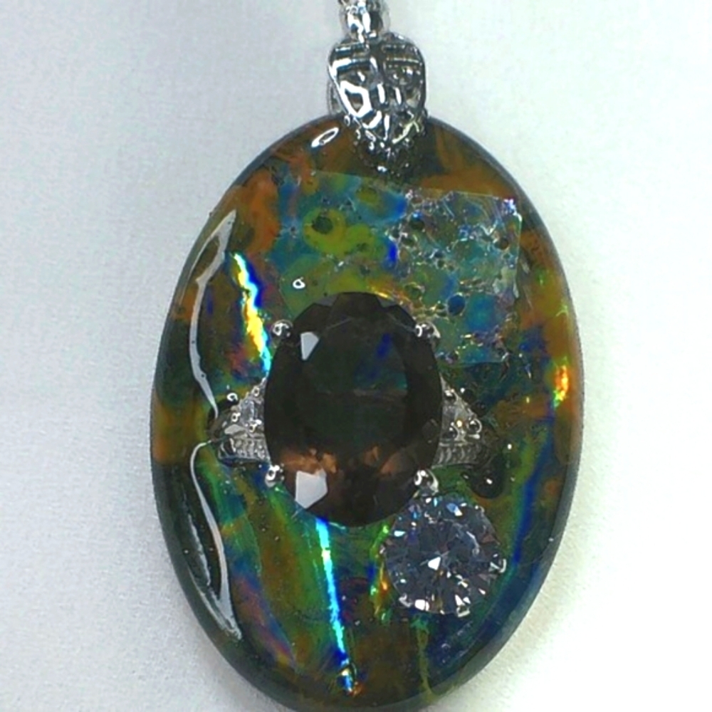 Pendant, Smoky quartz, Zircon part ring and 5 ctw CZ